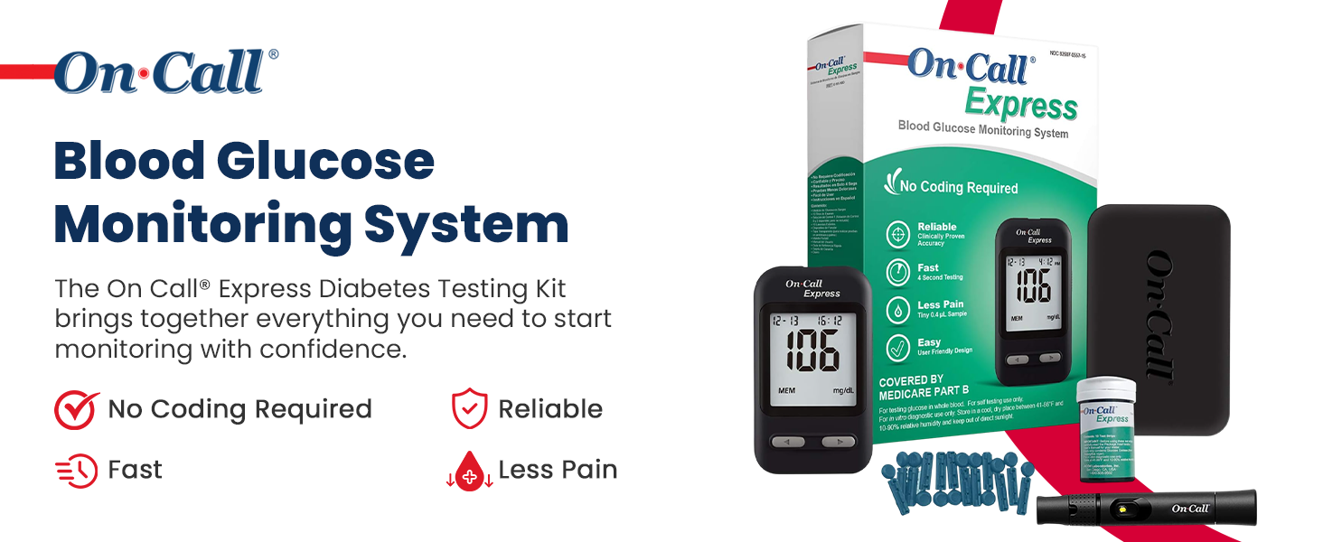 On Call Express blood glucose monitoring system complete diabetes testing kit
