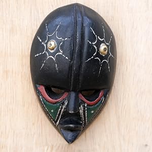 NOVICA Artisan Handcarved African Black Multicolor Wooden Mask From Ghana