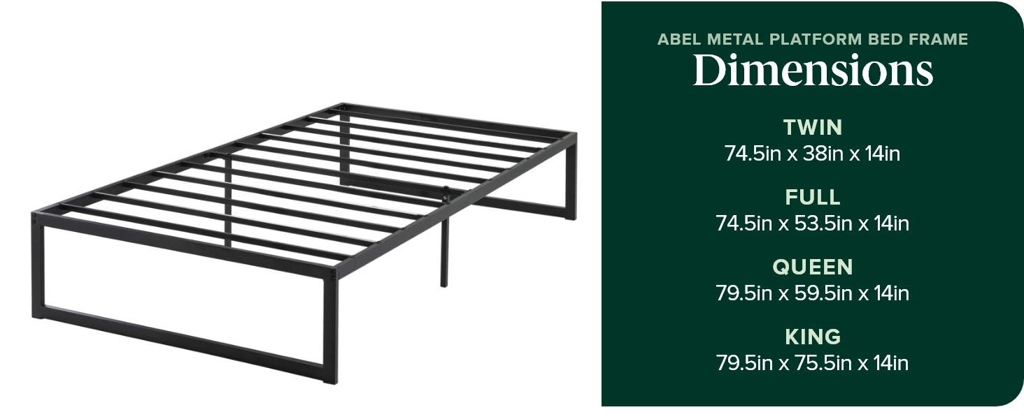 Abel QuickLock(R) Metal Platform Bed Frame Dimensions