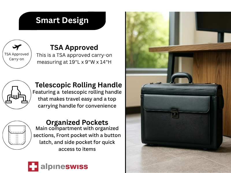 Rolling Briefcase 17” Laptop Hard Case on Wheels Legal Size Mobile Office Travel Bag With Lock