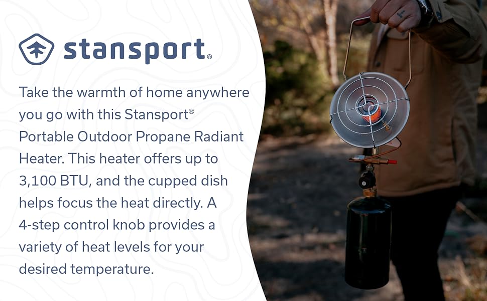 propane heater, portable heater, outdoor heater, cupped dish, patio heater, camping, sports heater