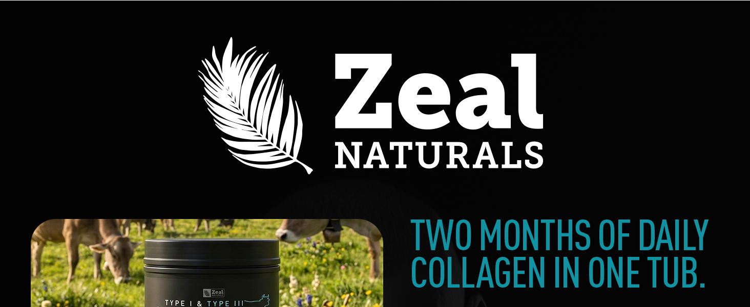 Zeal Naturals grass fed bovine collagen peptides powder Type I and III hydrolyzed unflavored