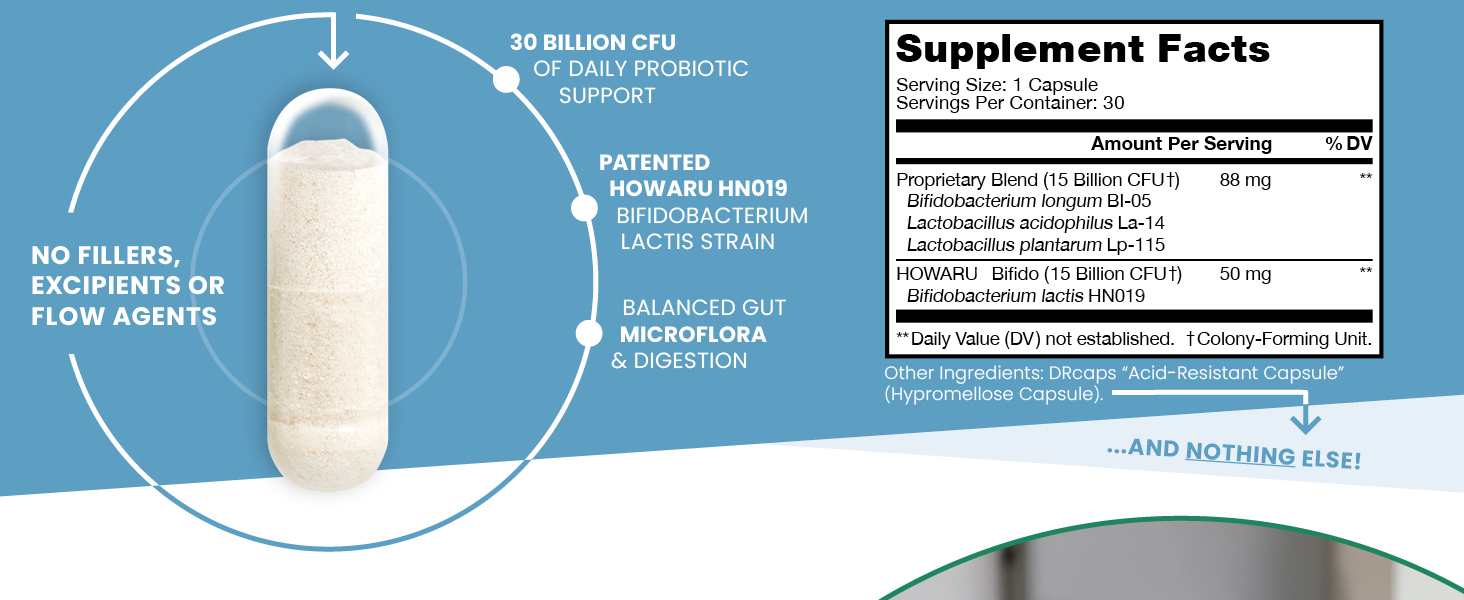 Featuring 4 patented probiotic strains to support digestion &amp; gut microbiome health