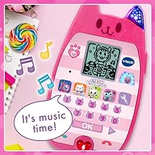 Phone displays DJ Catnip and music notes. Phone says: DJ Catnip knows everything about music.