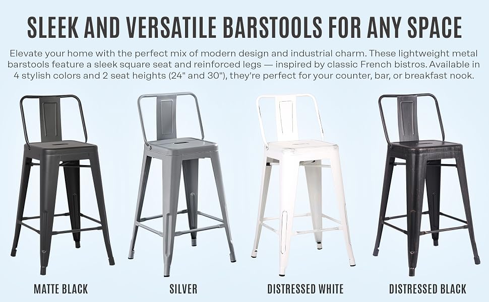 versatile barstool space distressed white sleek home modern lightweight silver matte black