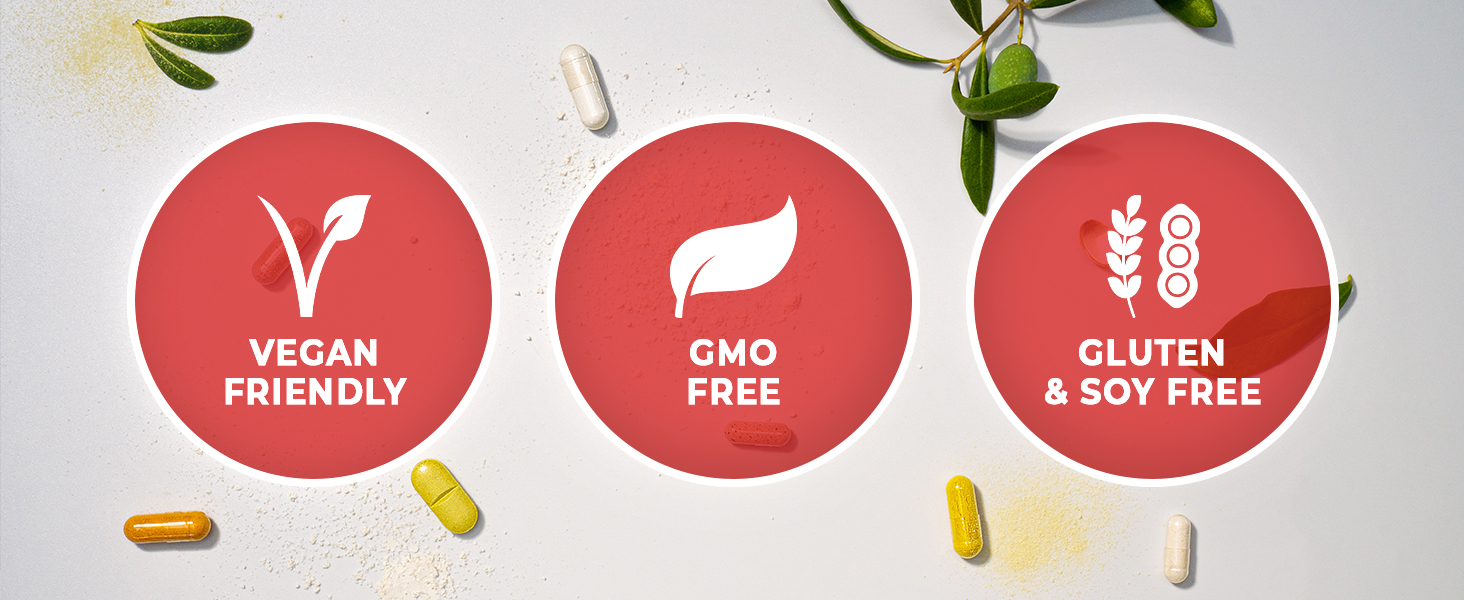 Product Certifications Vegan Friendly GMO Gluten Soy Free Capsules Tablets Red