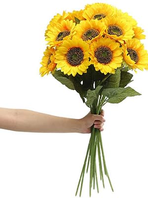 6PCS Artificial Sunflower Flowers Long Stem Silk Fake Sunflowers Decoration