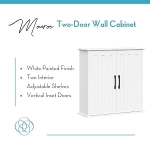 White monroe two door wall cabinet with adjustable shelves and vertical inset doors