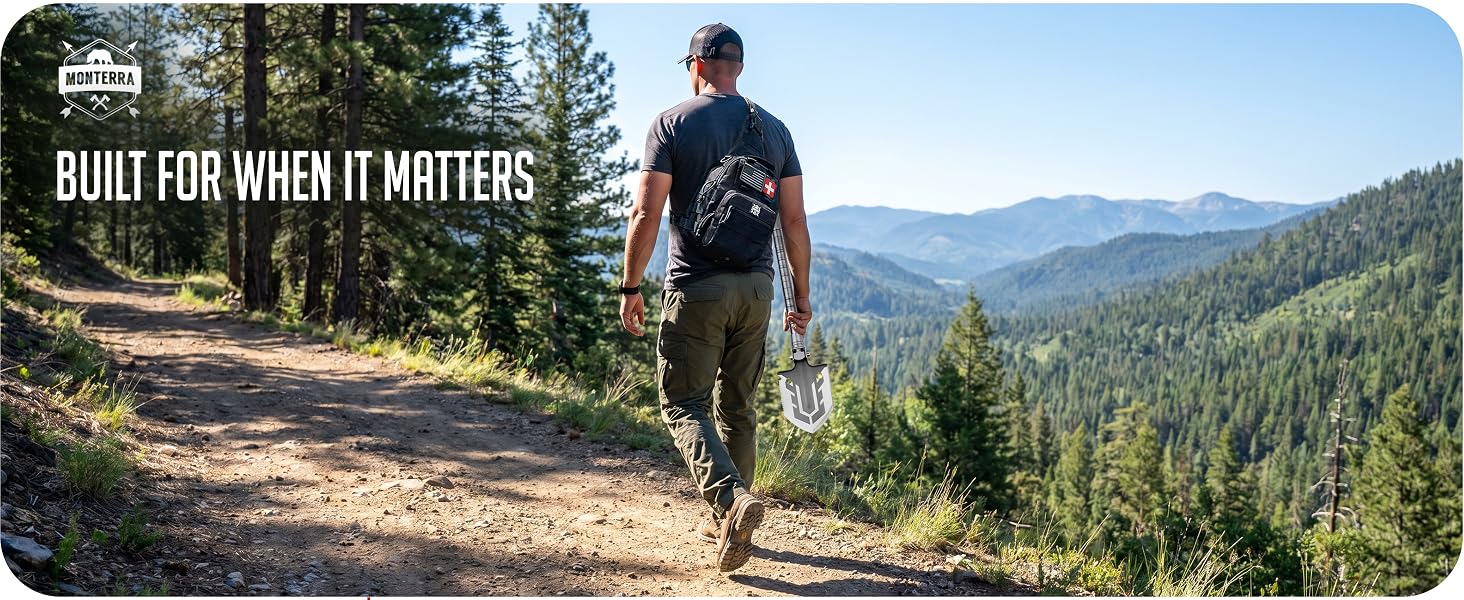 Man hiking with Survival Kit