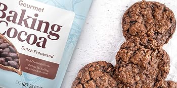 chocolate cookies and bag of cocoa on neutral background