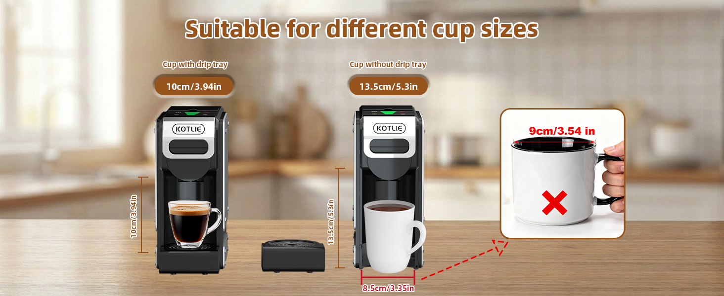 Suitable cup size for coffee machines