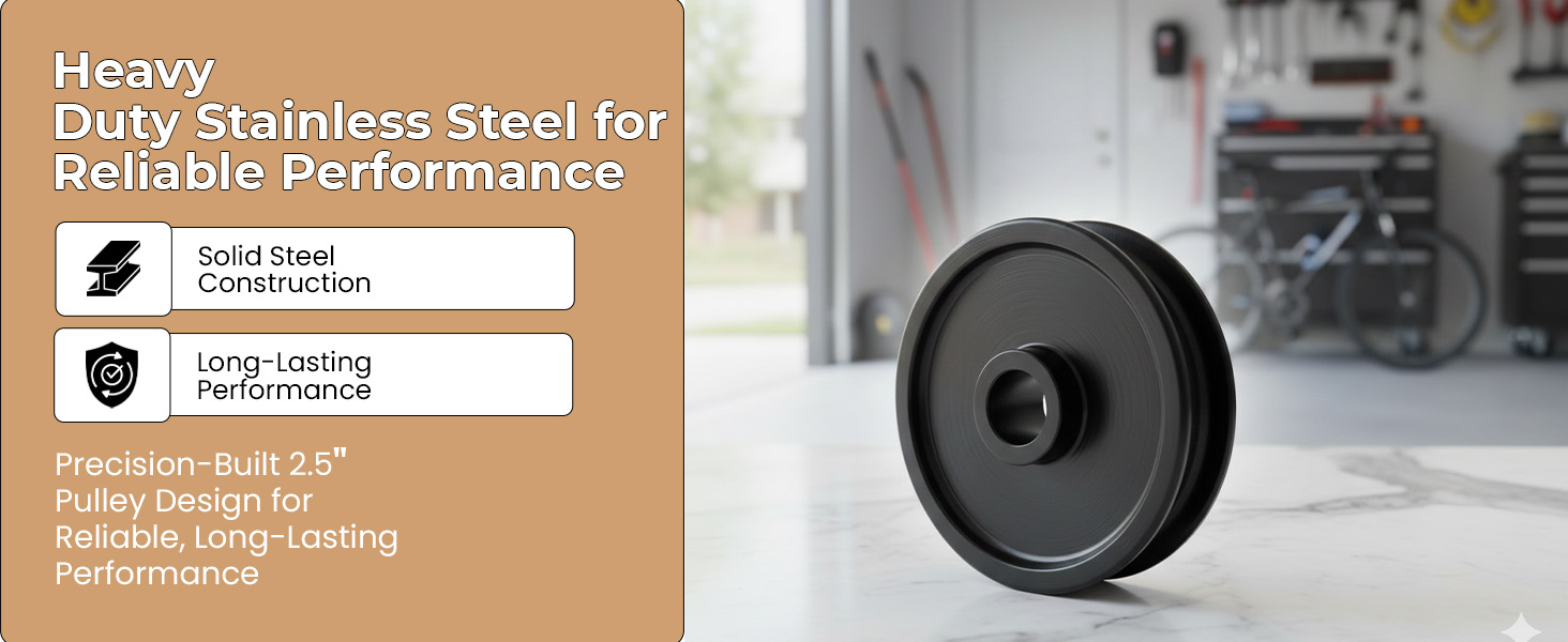 Heavy duty steel garage door pulley with solid construction for long-lasting performance.