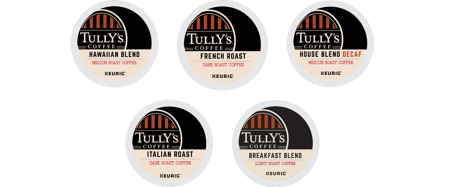 tully's coffee, tull's k cups, k-cup pods, keurig coffee pods, kuerig, kurig, coffe