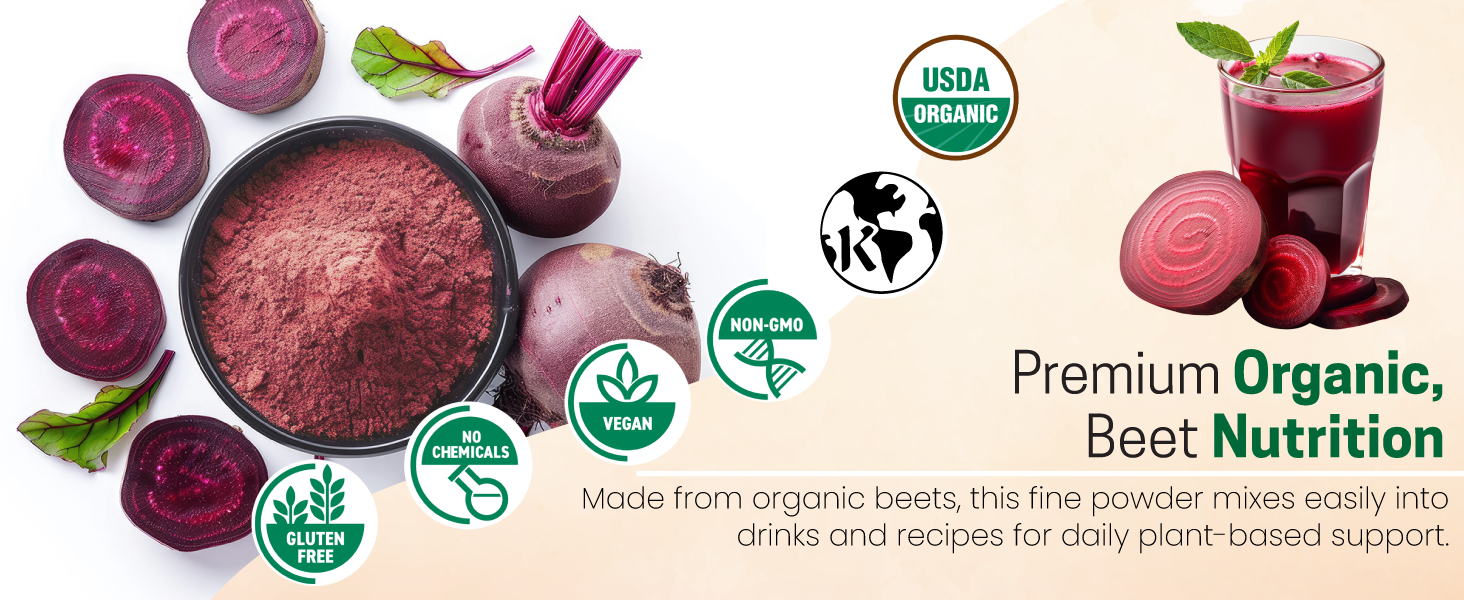 Organic Beet Root Powder - Nutrient-Dense Beetroot Powder with Antioxidants