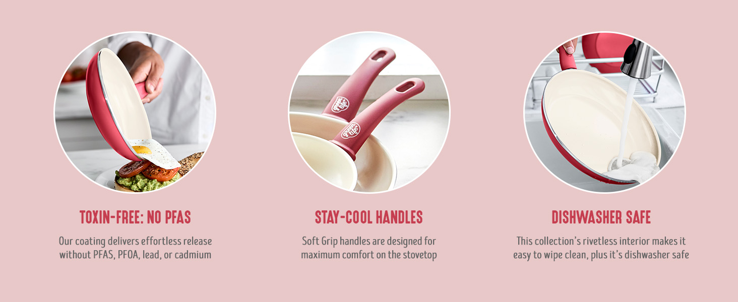 GreenLife, Ceramic Nonstick, PFAS-Free, Non-Toxic, Cookware, Frypans, Soft Grip