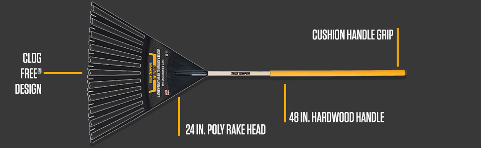 true temper, rake, poly, leaf, leaves, handle, quick, yard, lawn, garden, raking, CLOG FREE