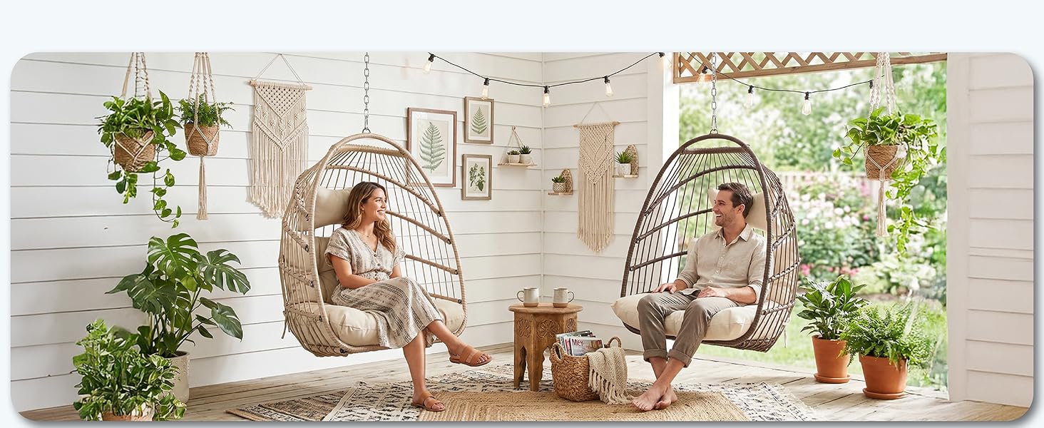 egg chair no stand swing hanging hammock patio backyard wicker rattan comfy ceiling tree mounted