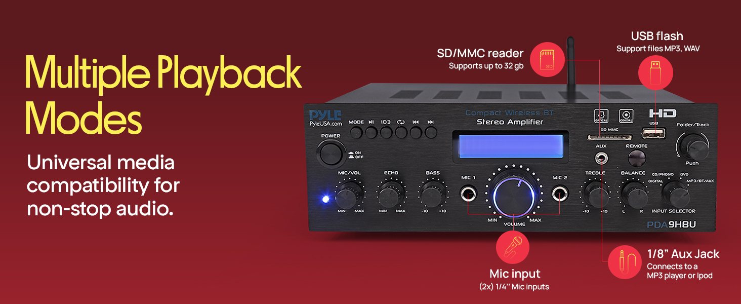 amplifier home audio receiver theater bluetooth av stereo with surround sound amplificador