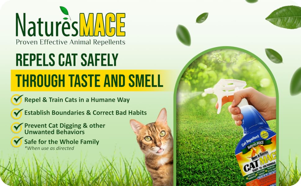 Nature’s Mace Cat Mace 1 gallon spray repels cats outdoors with safe scent aversion formula