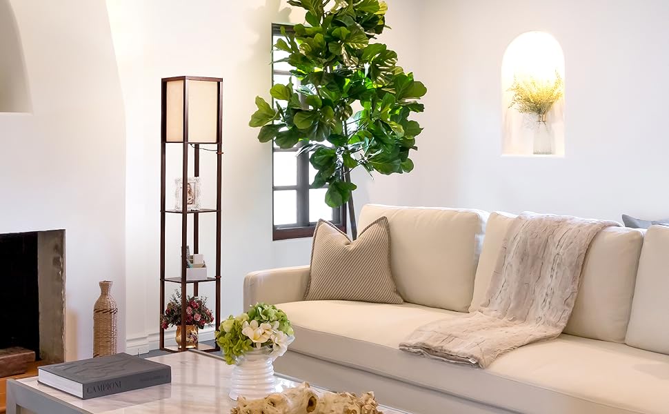 Brightech Maxwell - LED Shelf Floor Lamp - Modern Standing Light for Living Rooms &amp; Bedrooms