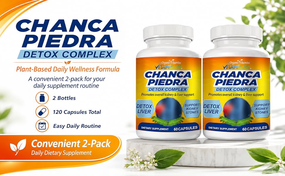 Vitamisan Chanca Piedra Detox Complex 2-pack with 120 capsules total.