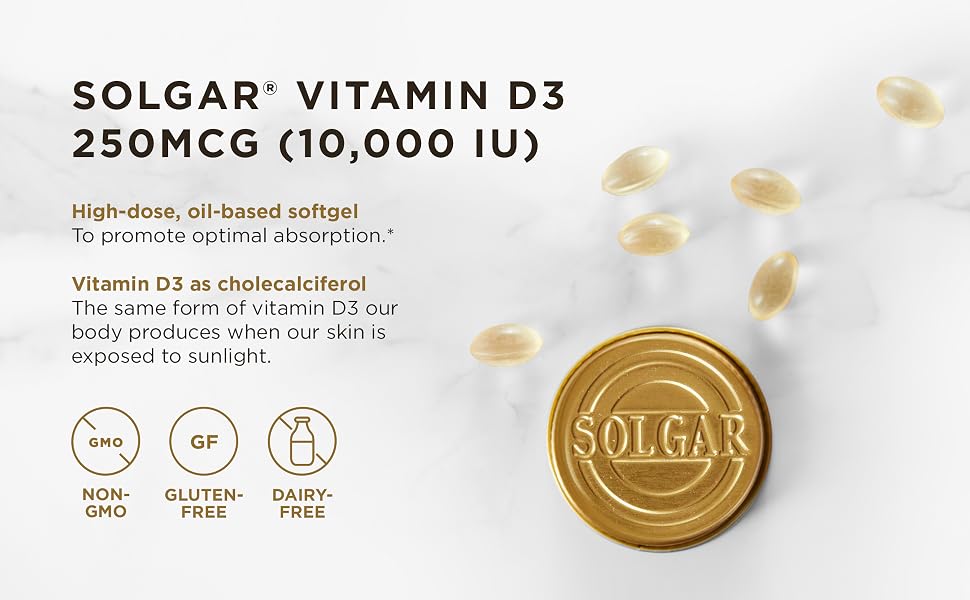 Solgar vitamin D three, two hundred and fifty micrograms
