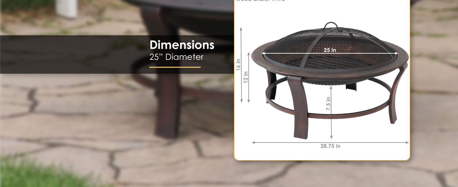 29-Inch Elevated Wood-Burning Fire Pit Bowl with Stand - Spark Screen, Wood Grate, and Poker