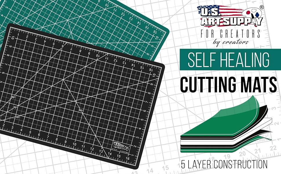 U.S. Art Supply Self Healing Cutting Mats Black Green