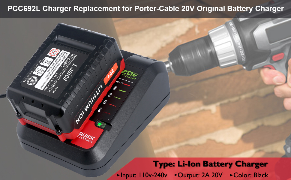 Replacement for Porter-Cable 20V MAX/Compatible with Black&amp;Decker 20V Tool Battery charger
