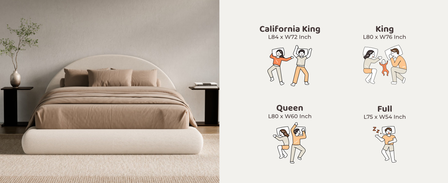 platform bed frame with headboard for full/queen/king/cal king size
