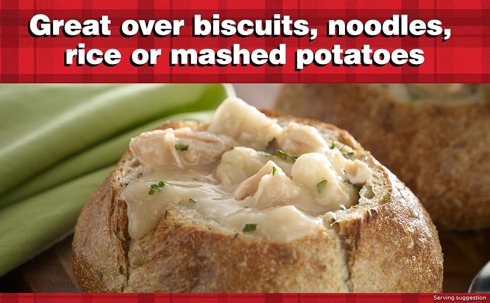 Great over biscuits, noodles, rice or mashed potatoes