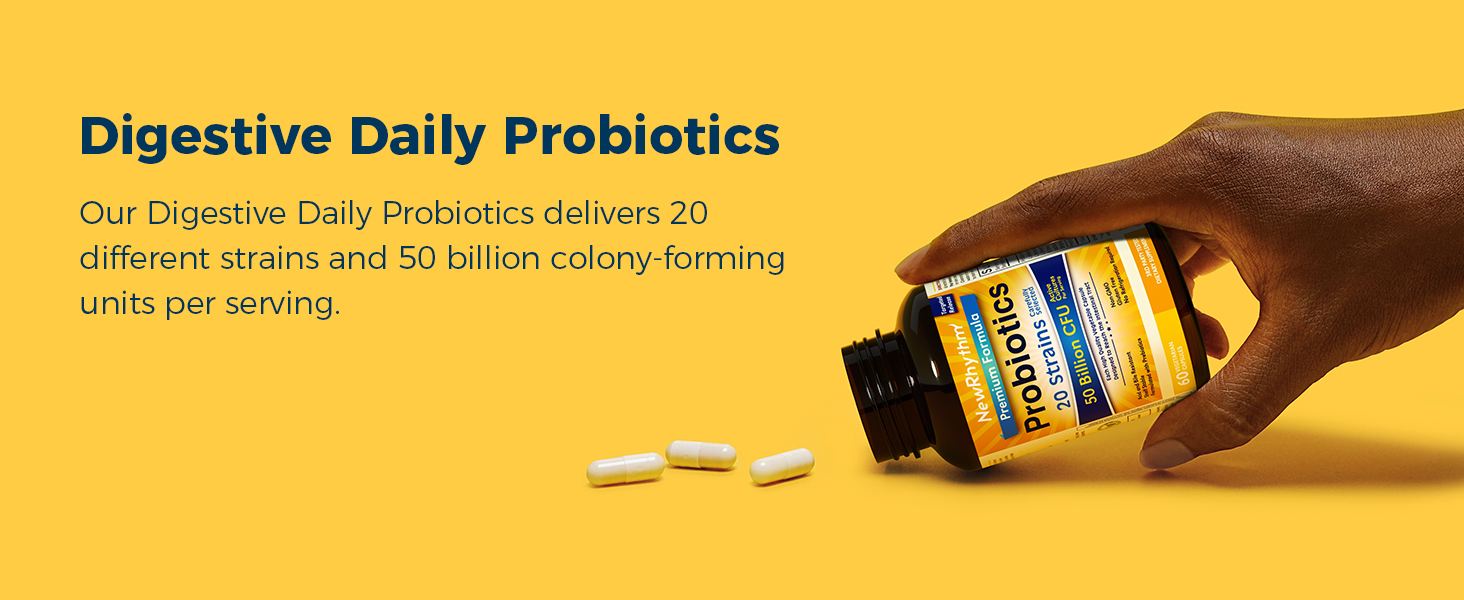 NewRhythm Probiotic delivers 20 different strains, 50 billion CFU probiotics