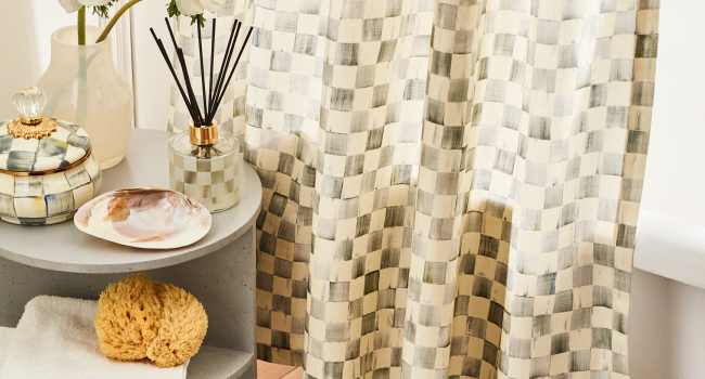 Sterling Check bath shower curtain squashed pot