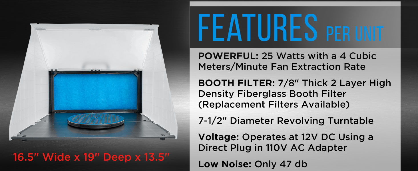 Portable airbrush spray booth with 25W fan, filter, and turntable for painting models and crafts