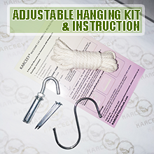 Adjustable hanging kit with hooks, anchors, and manual for easy cat hammock installation.