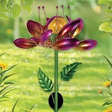 floral garden stake solar powered light for yard or driveway pink and yellow ground stake
