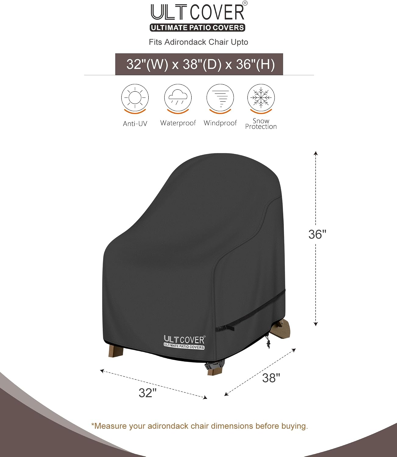 ULTCOVER Waterproof Patio Chair Cover, 32W x 34D x 34H in