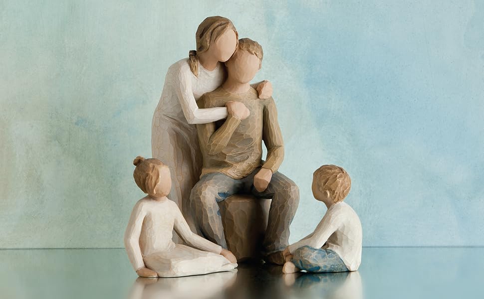 Group shot of Willow Tree Thoughtful Child, You and Me, and Imaginative Child figures.