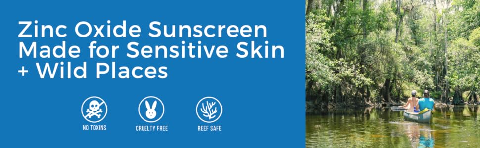 zinc oxide sunscreen made in USA, waterproof sunscreen for swimming and sports, safe sunscreen for