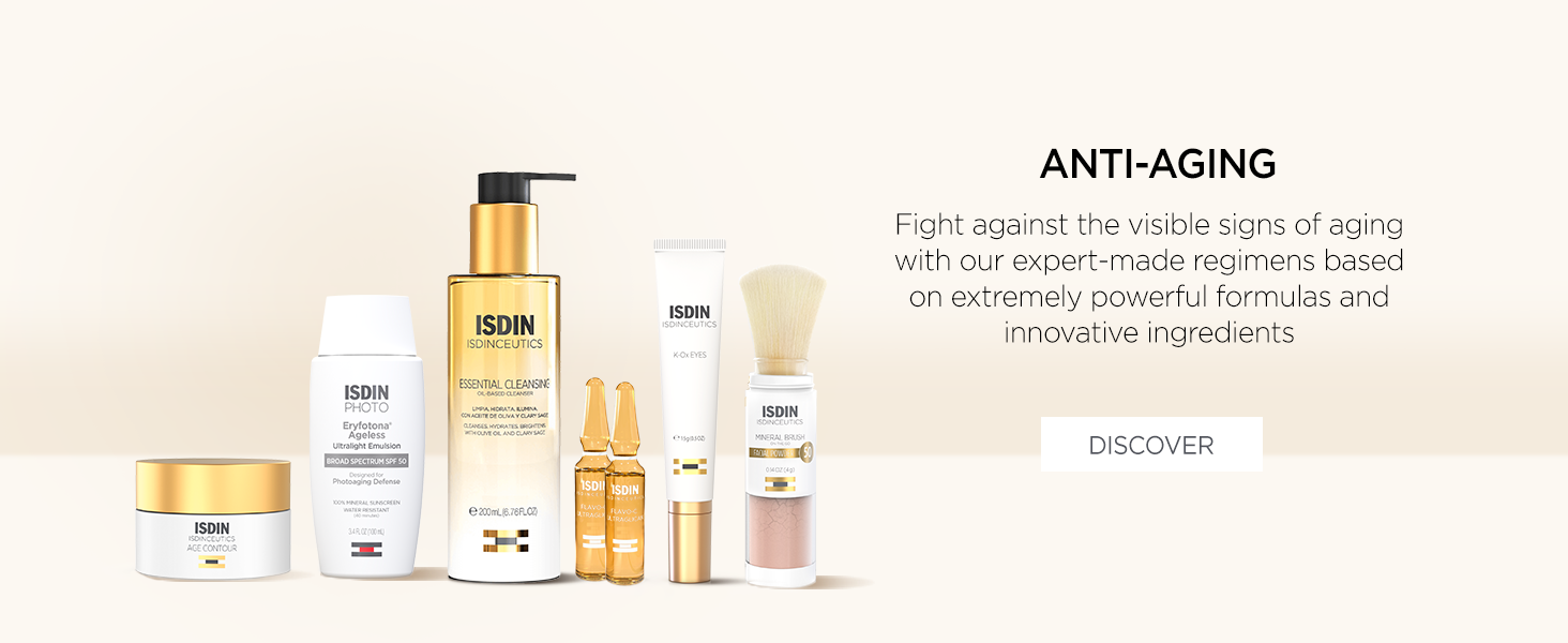 antiaging serum, cleanser eye treatment ISDIN mineral sunscreen facial serum skincare antiaging