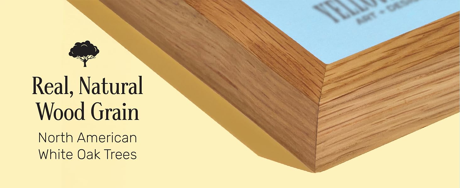 Close-up of real white oak wood grain on a picture frame corner