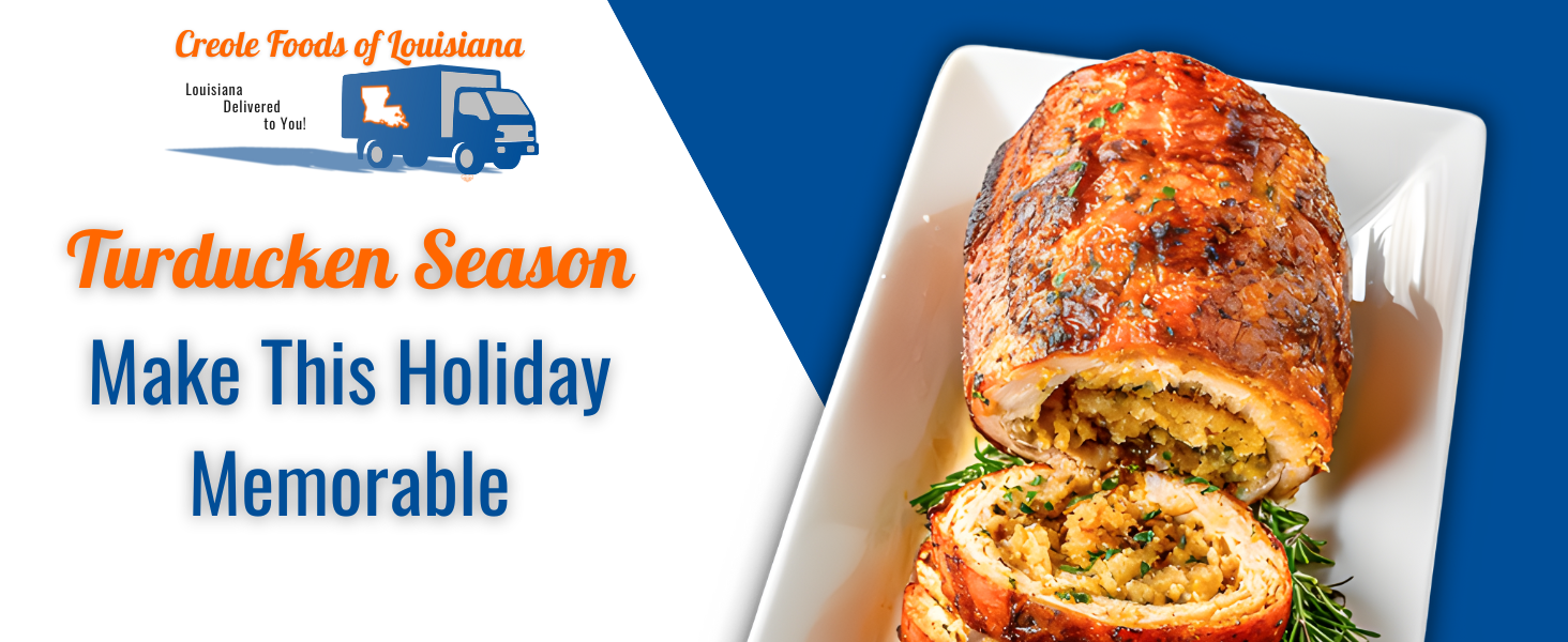 Turducken delivery Louisiana style with dirty rice stuffing, easy thaw and roast for feasts