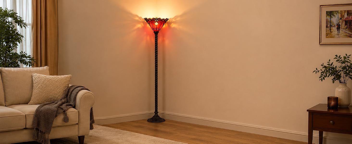 Bieye L10682 Baroque 67 inch Tiffany Style Stained Glass Torchiere Floor Lamp