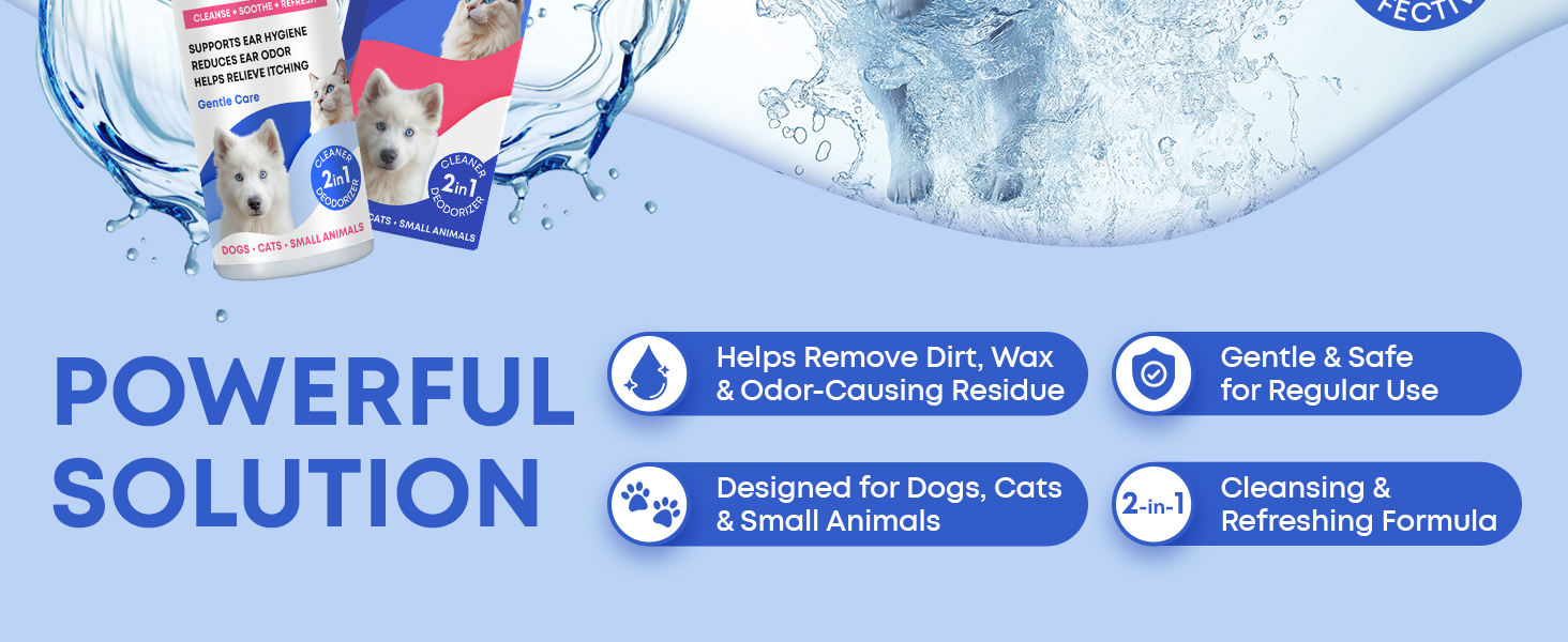 ear cleaner pets dogs cats wash wipes solution odor itching