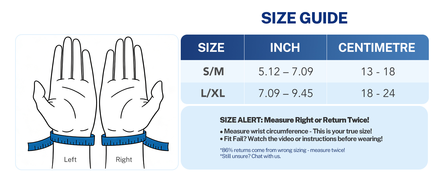 Same size guide chart and hand measurement diagram repeated, showing sizing information for gloves or hand accessories.