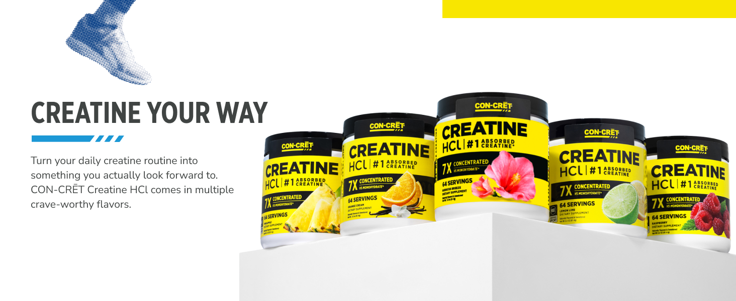 CON-CRĒT Creatine HCl is available in multiple flavors to fit your daily creatine routine