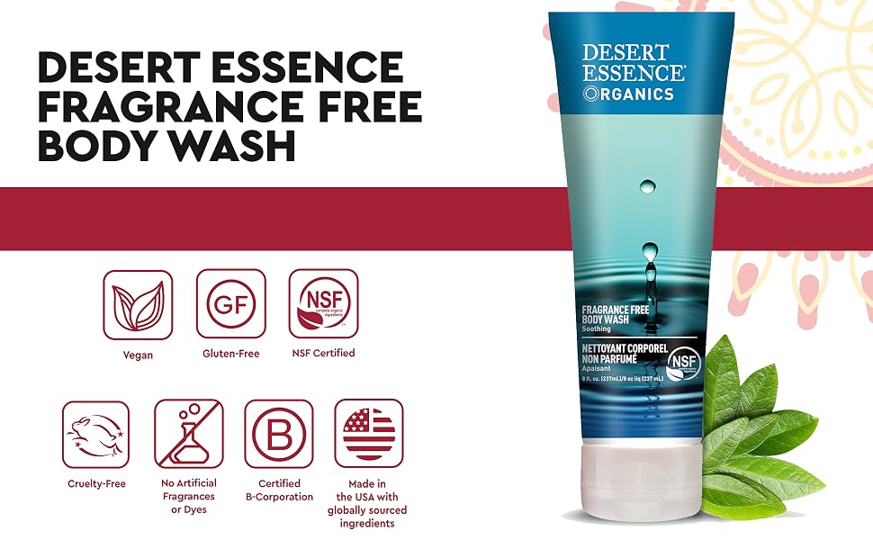 Desert Essence Fragrance Free Body Wash,Fragrance Free Body Wash,Unscented Body Wash,Body Wash