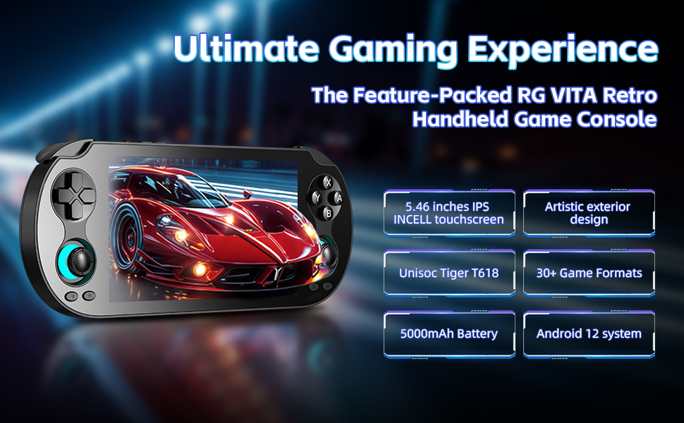 RG Vita Retro Handheld Game Console, 5.46-inch IPS Touchscreen, 3GB+64GB Storage