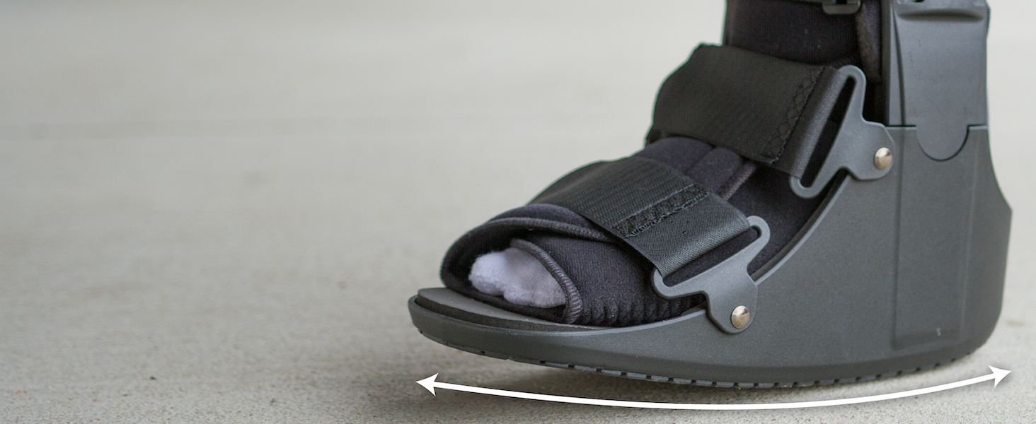 rocker bottom sole promotes natural step after injury in foot