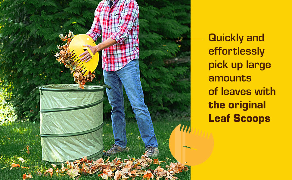 Quickly and effortlessly pick up large amounts of leaves with the original Leaf Scoops